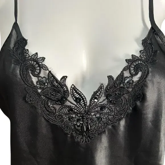 VTG Inner Most Sz S Black Embellished Vneck Chemise Nightie Nightgown Slip Dress - Picture 3 of 7